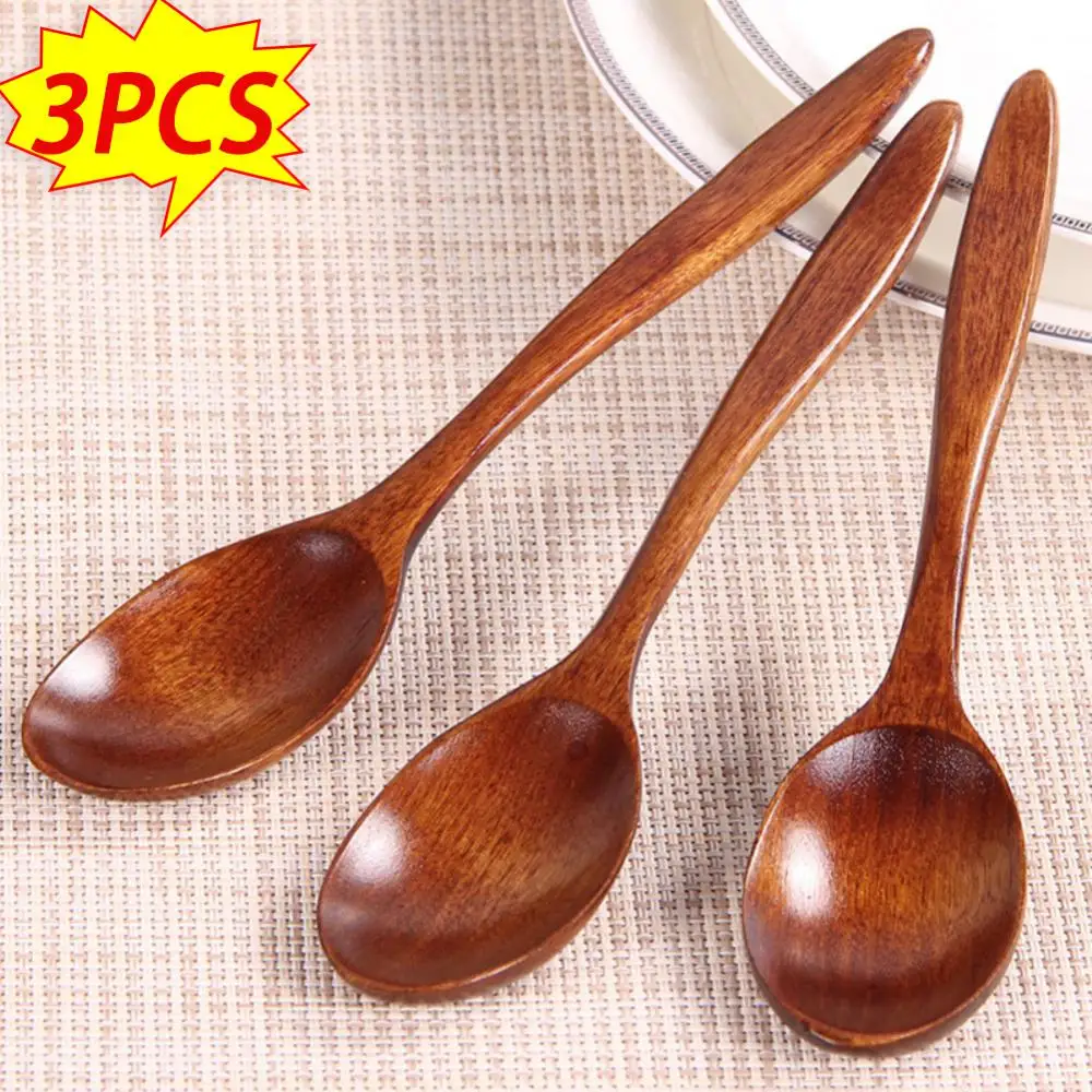 Japanese Wooden Spoon 18cm Soup Teaspoon Catering Tableware Ramen Spoon Kitchen Cooking Utensil Tool Round Spoon Porridge Spoon