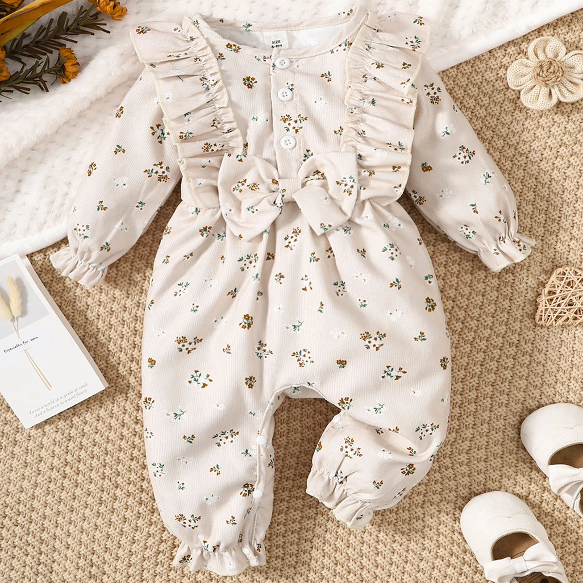 3-24 Month Baby Girl Long Sleeved Floral Bodysuit Spring and Autumn Jumpsuit for Toddler Girl Fashion Ruffle Onesie Clothes