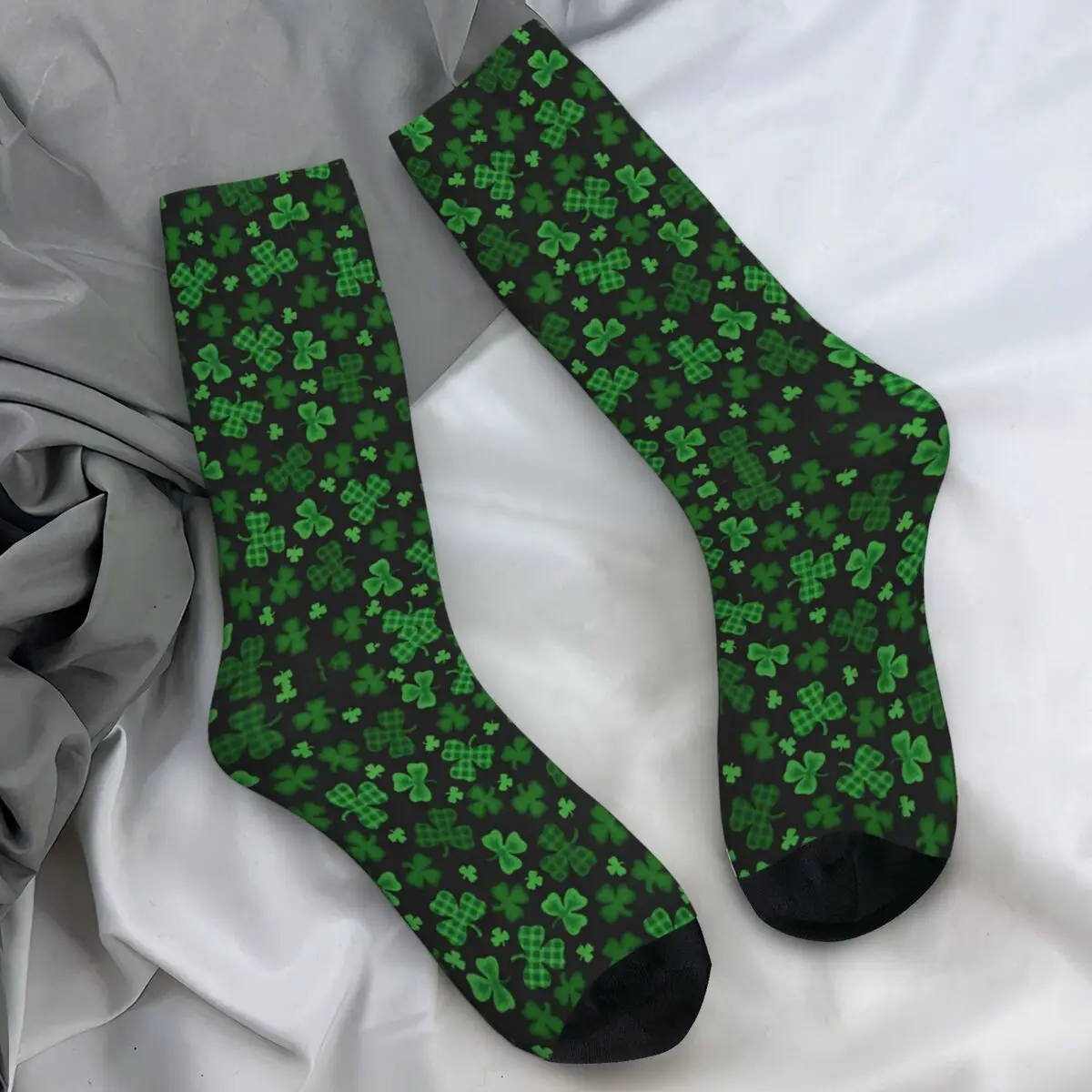 St. Patrick's Day Stockings Green Four Leaf Clover Trendy Socks Autumn Anti Bacterial Socks Adults Men High Quality Socks