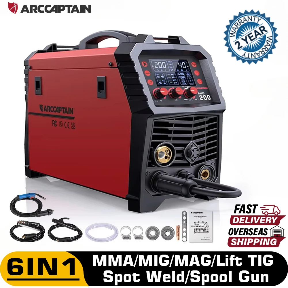 ARCCAPTAIN Welding Machine 6 in1 Lift Tig Mig Welding Aluminum Synergy Flux Core MIG Gas MMA Spool Gun Spot Welder For Soldering