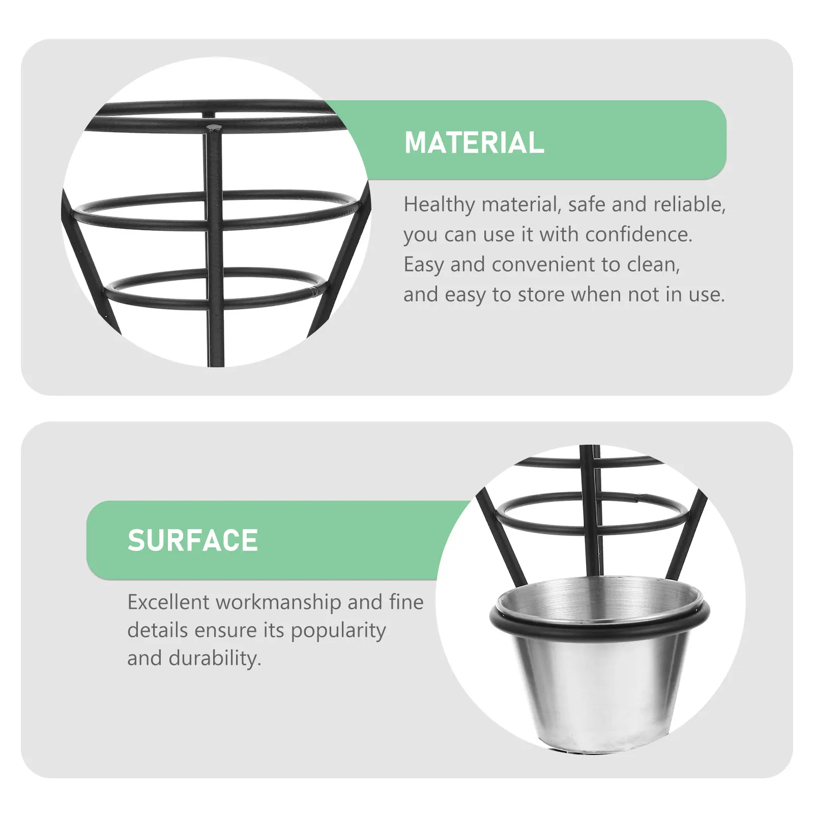 

Iron Snacks Basket Healthy Material Safe Reliable Easy Clean Store Fry Food Basket French Fry Holder Sauce Cup Holder Black