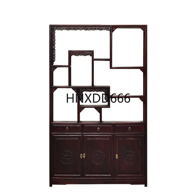 Solid wood antique bogu frame three doors three buckets bookshelf