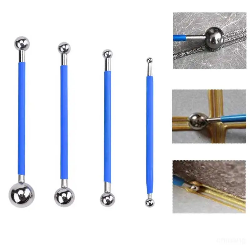 4pcs/set Professional Tile grout tool Double Steel Pressed Ball Repairing Stick Diy Polymer Clay Sculpture Toy Modelling Set