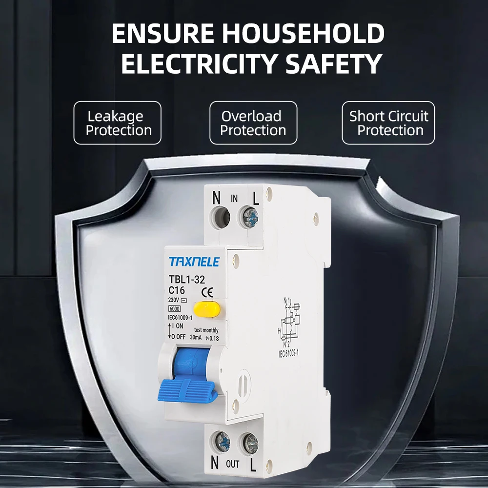 18 مللي متر صغير 230 فولت 50/60 هرتز RCBO 1P + N 6KA التيار المتبقي التفاضلي قطاع دارة أوتوماتيكي أكثر من حماية التسرب الحالي