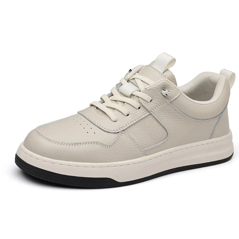 

Spring Autumn New Designer Board Shoes for Men Solid Color Lace Fashion Leather Casual Sneakers Man Soft Sole Sports Shoes Man