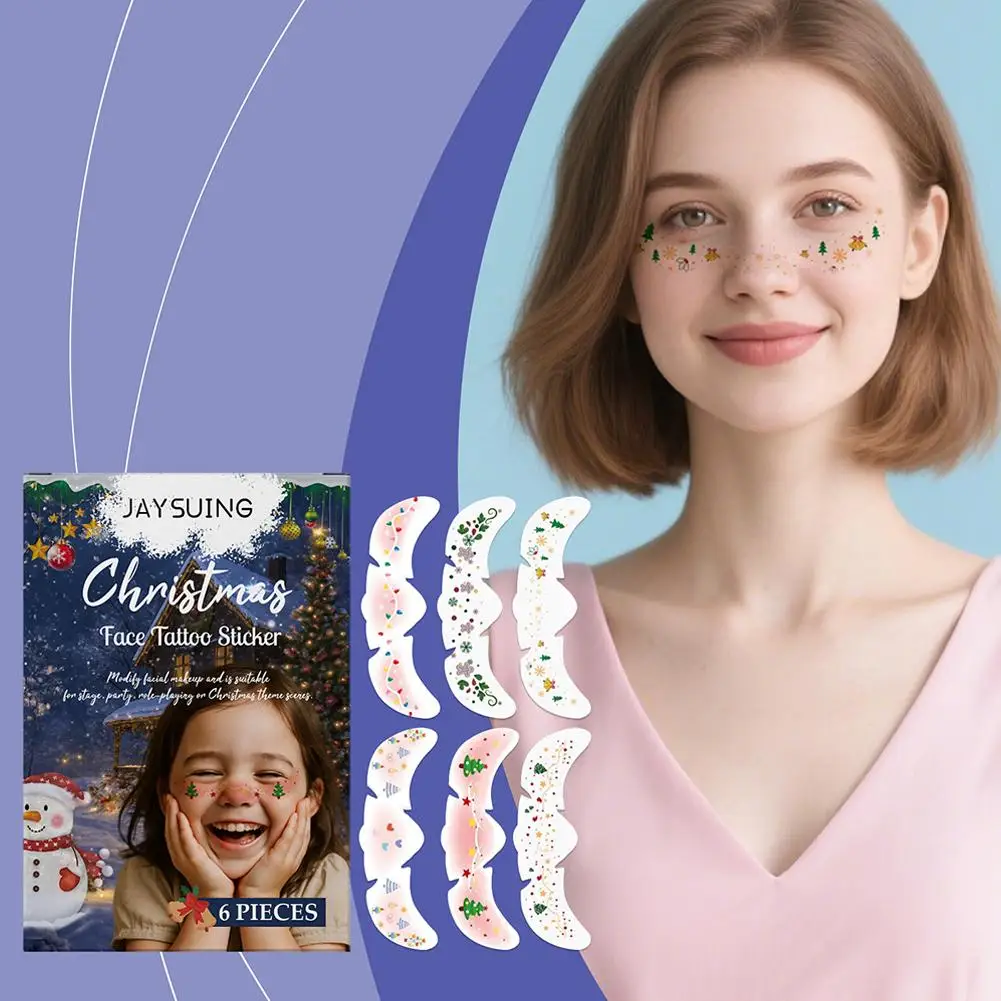 وشم وجه عيد الميلاد - قابل للإزالة، وسهل إنشاء جو احتفالي، مثالي لمكياج الحفلات وديكور العطلة الإبداعي C1Y5