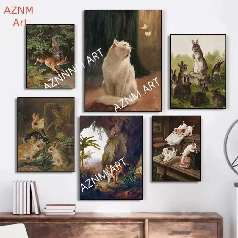 Vintage Animals Series Poster Print Canvas Pictures Home for Living Room and Bedroom Wall Modern Decor Frameless Painting