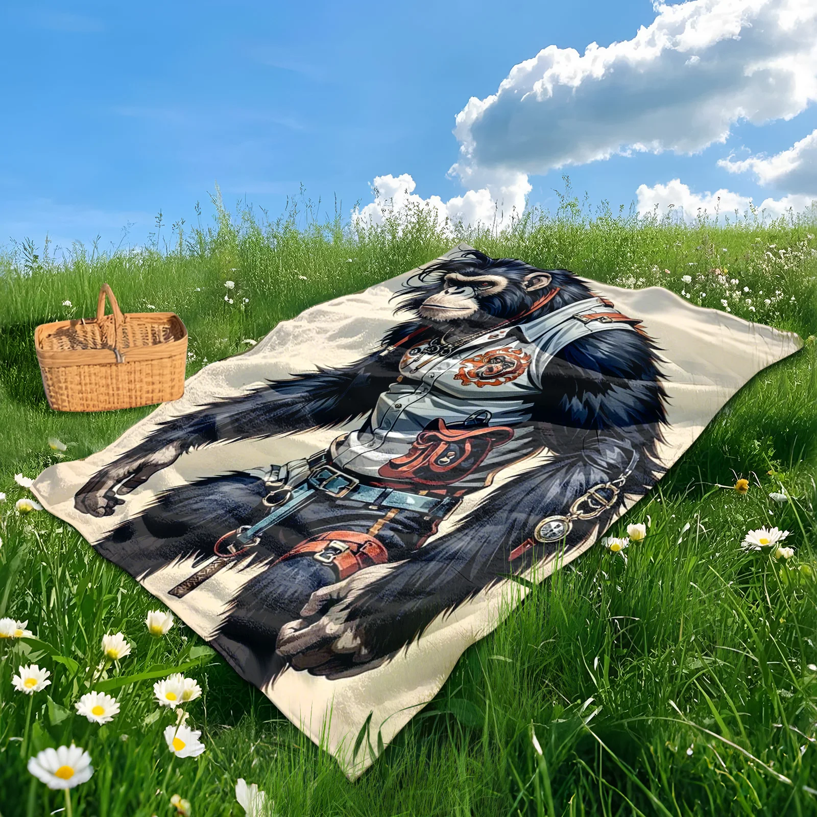 Gorilla – collier de ceinture de dessin animé jaune pâle, couverture de pique-nique en plein air pour Camping plage Yoga voyage aventure, confortable, chaud et confortable