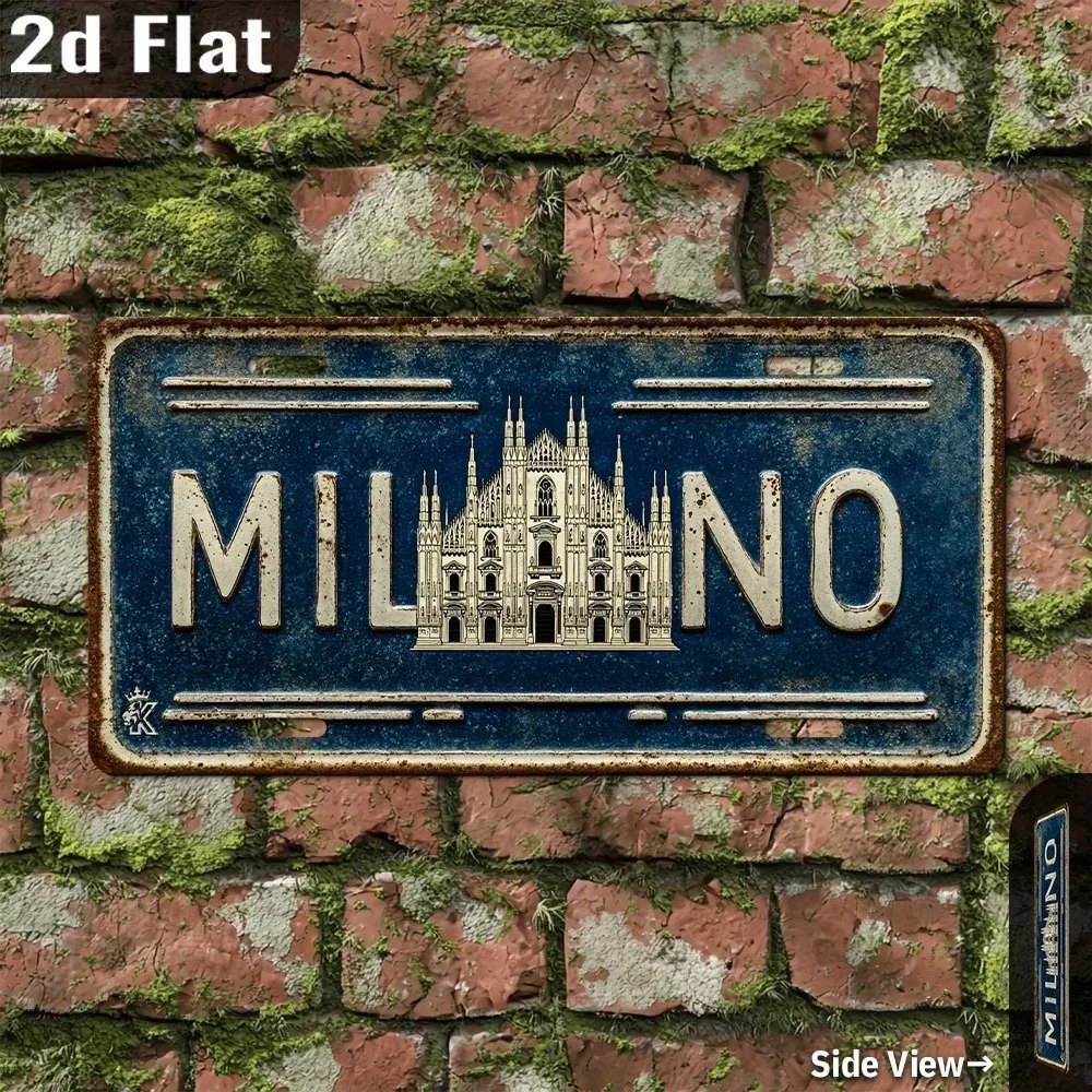 Customizable 2D Printed Milan Italy Vintage Aluminum Plaque 11.9x6Insonalized Dustproof Waterproof Home Decor (Only Decoration)