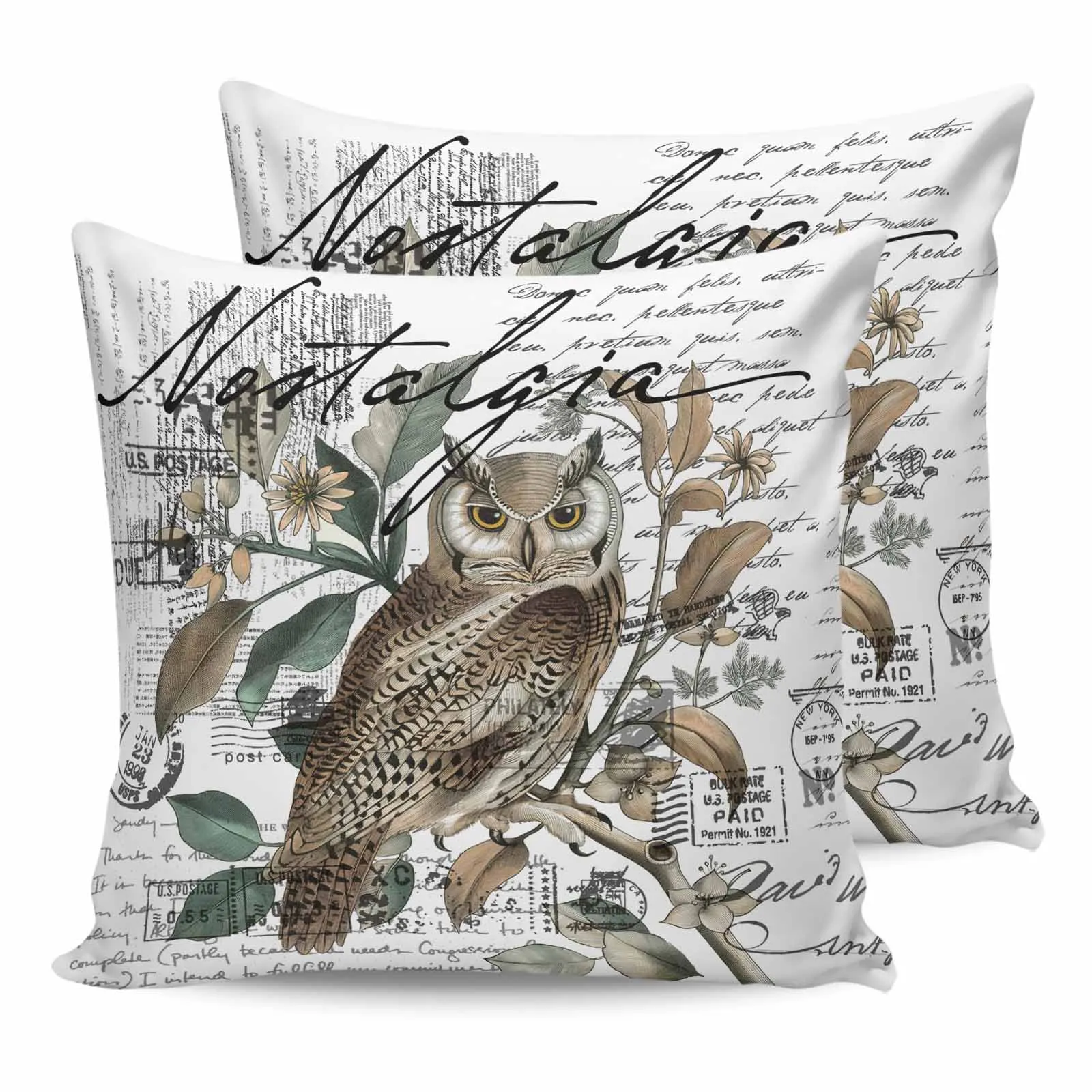 2/4 Pcs Retro Owl Hand Drawn Envelope Waterproof Pillowcase Office Sofa Throw Pillow Case Car Cushion Cover Home Decor