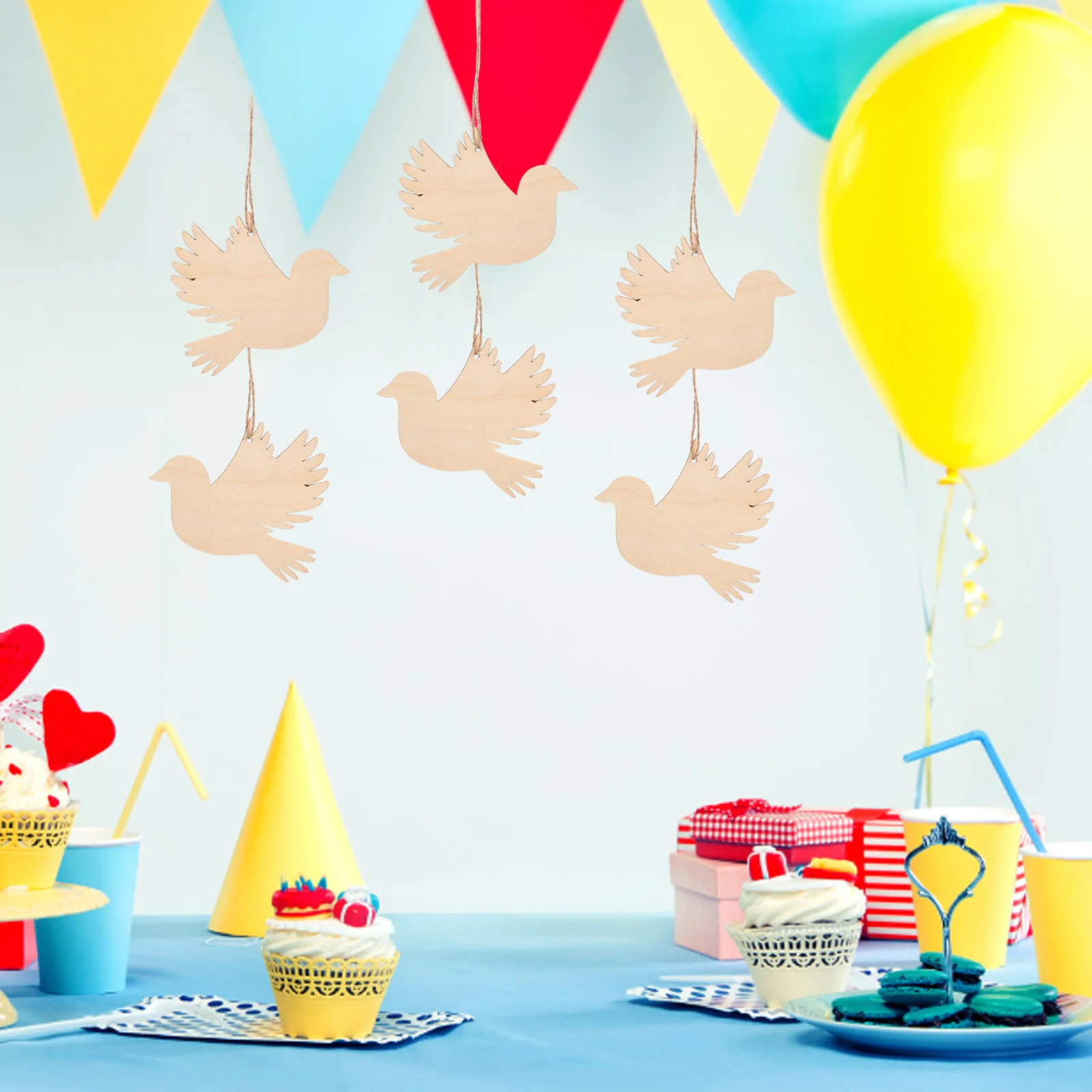 

20Pcs Natural Wood Bird Shapes Unfinished Wooden Cutouts Pre-Drilled Hole with Jute Twine Hanging Ornaments for Christmas