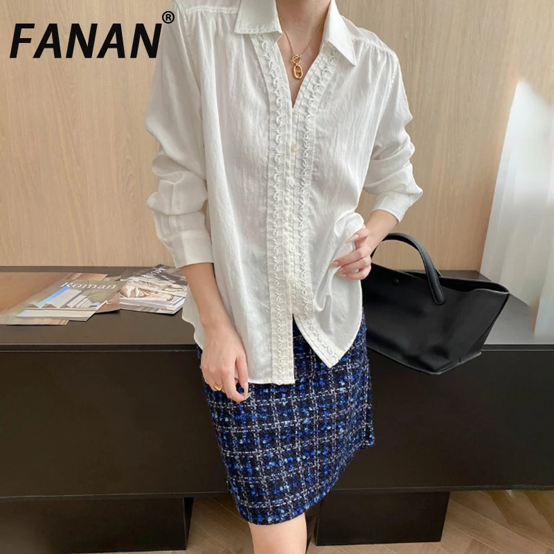 

FANAN элегантные однотонные рубашки для женщин, однобортные однобортные блузки с лацканами, офисные женские темпераментные топы, модные осенние новинки 2023 г.