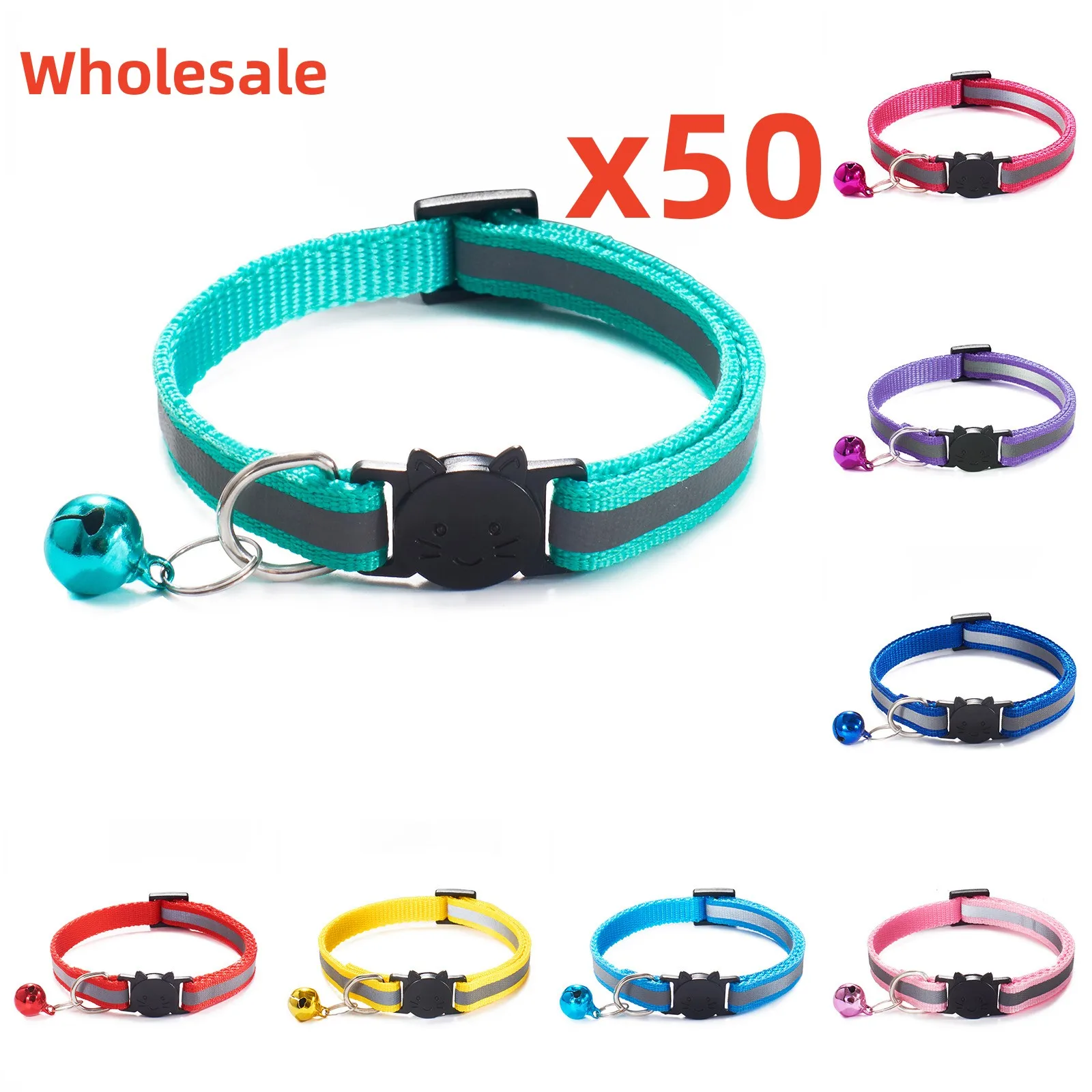 

50 Piece Wholesale Reflective Breakaway Cat Collar Neck Ring Necklace Bell Pet Products Safety Elastic Adjustable