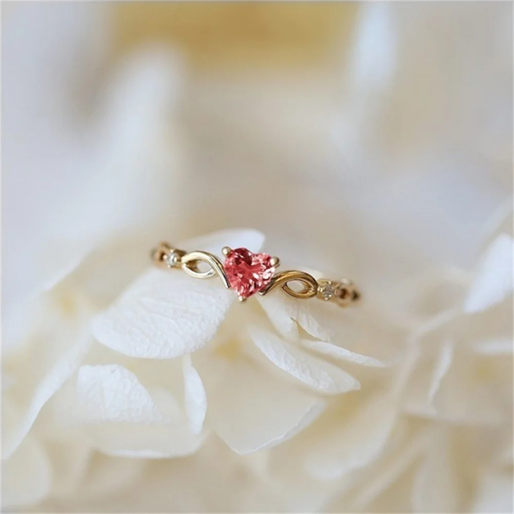 Store Promotion Price Heart Love Ring Exquisite Colorde Red Zircon Silvery Golden Ring For Women&Girl Fashion Charm Jewelry Gift