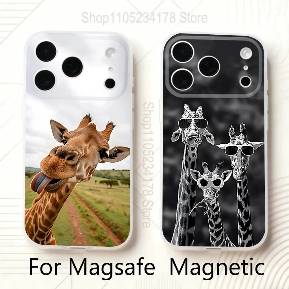 

Giraffes Cute Animal For iPhone 11,12,13,14,15,17,16,Pro,Plus,E,Max,Air,Mini Clear Magnetic Frosted Cover