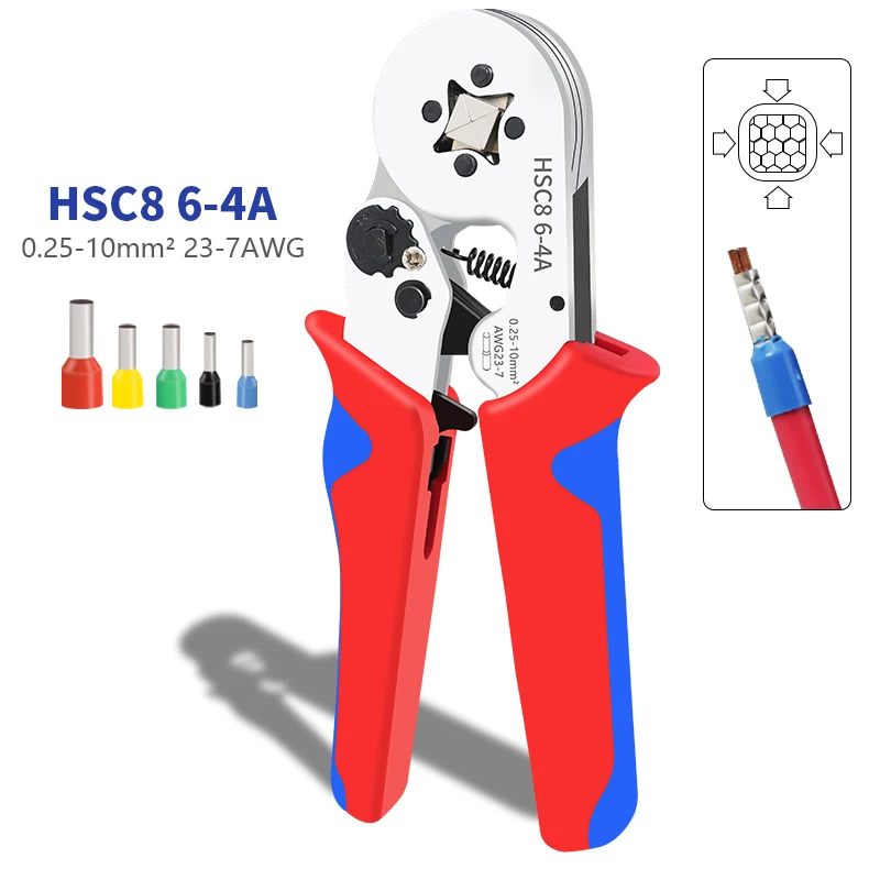 Crimping Pliers Ferrule Sleeves Tubular Terminal Tools HSC8 6-4 0.25-10mm2  Professional Electrician Adjustable Ratche