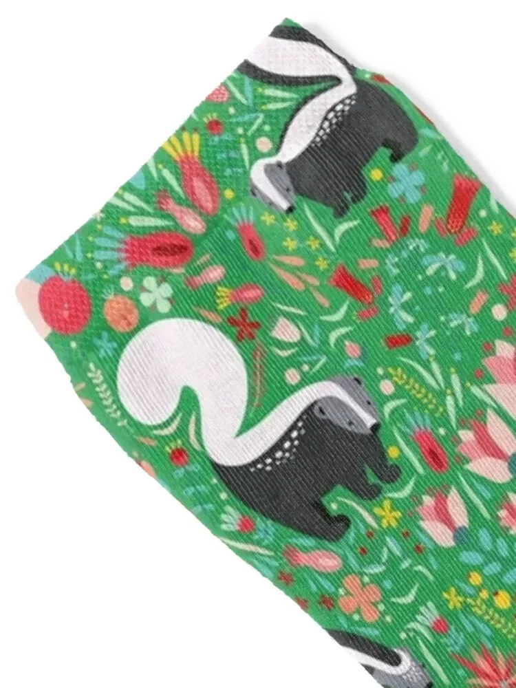 skunk pattern among flowers and fruits Socks Christmas new year cartoon cycling Woman Socks Men's