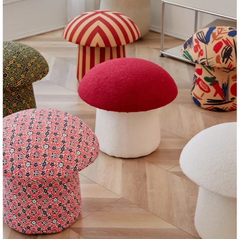 Mushroom Foot Stool Comfortable Lamb Velvet Shoe Changing Seat Living Room Children's Chairs High Elastic Sponge Hallway Ottoman