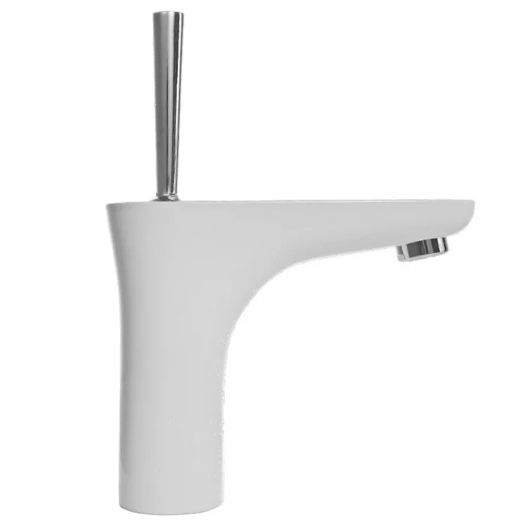 

All-copper basin, basin on the table, hot and cold faucet, single-hole rocker type white and chrome faucet