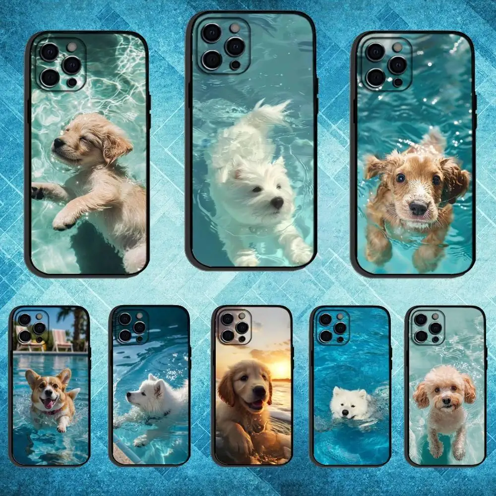 

Swimming Animal Phone Case For iPhone17,16,15,14,13,12,11 Plus,Pro Max Soft Black Cover