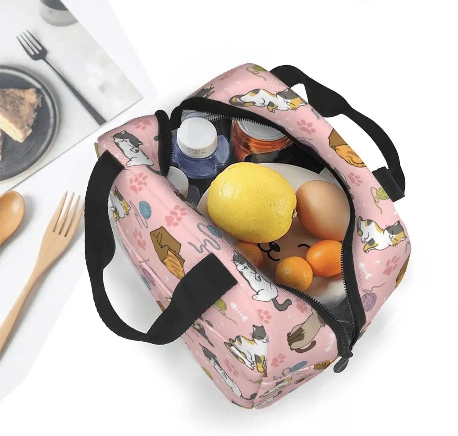 Lunch Box Cute Cats Insulated Lunch Bags for Women Men Adults Cooler Tote Bag for Work Picnic Gifts