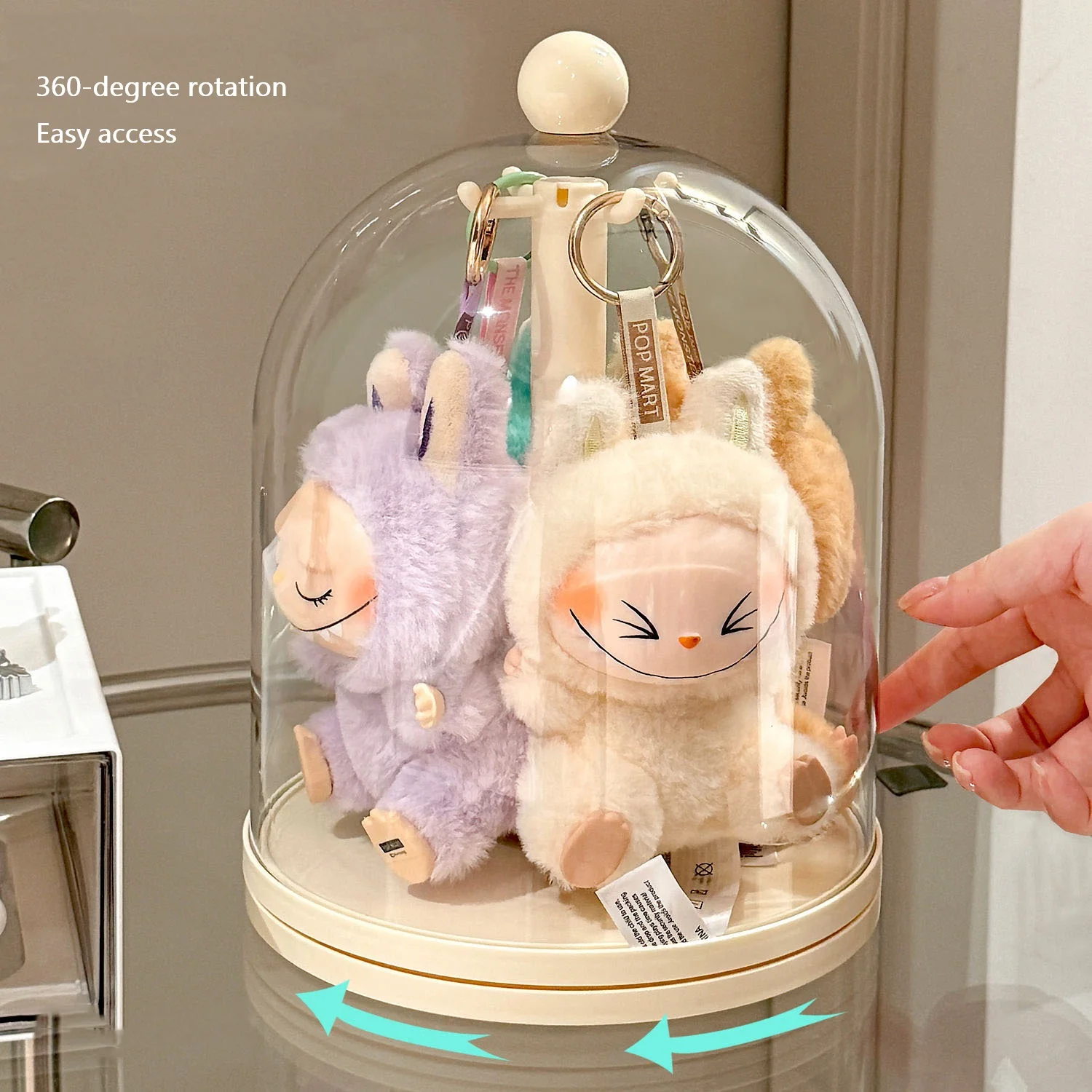 360° Rotating Transparent Display Case for Labubu with Lid Doll