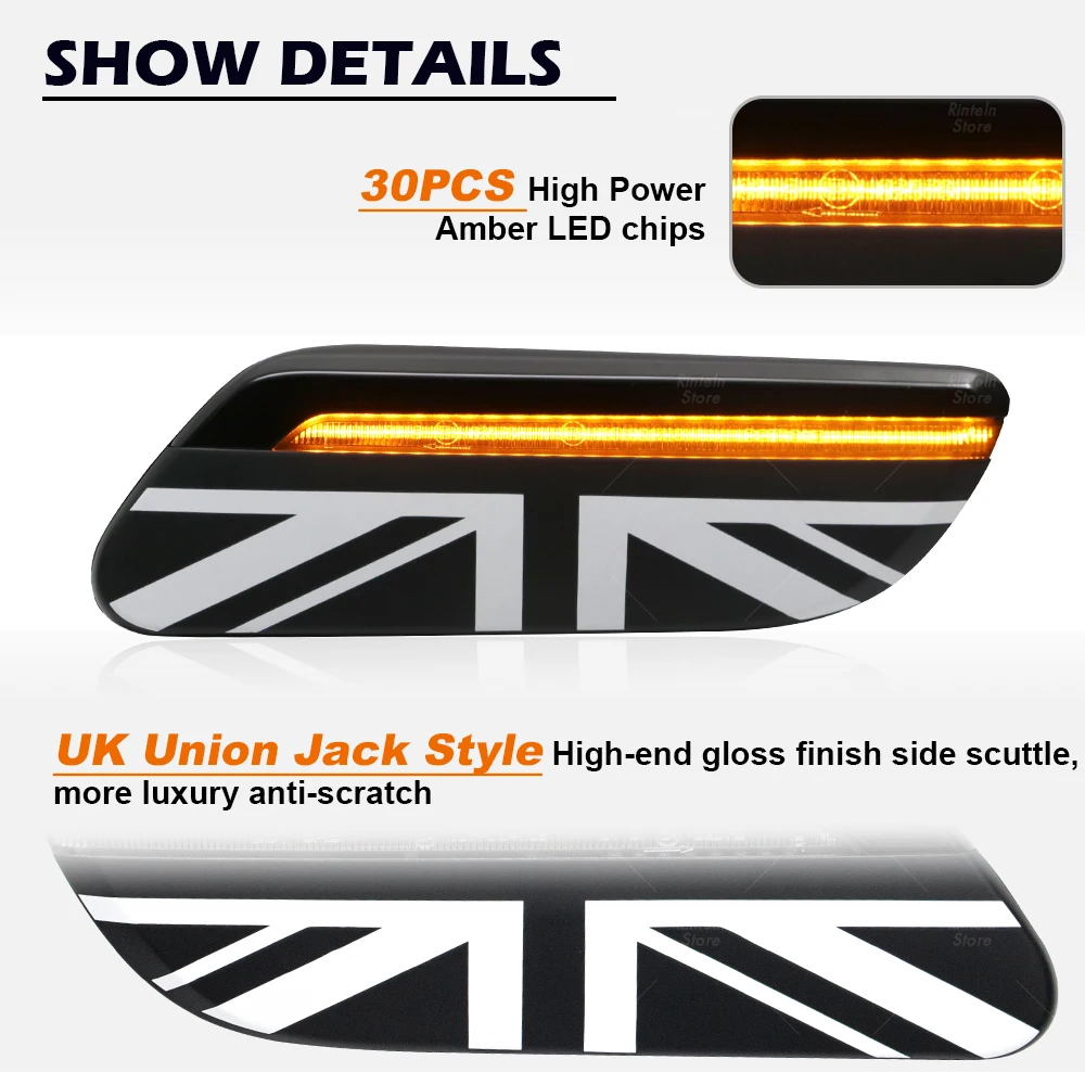 LED Dynamic Side Marker Blinker Light UK Union Jack Style For Mini Cooper F55 F56 F57 2014 2015 2016 2017 2018 2019 2020 2021