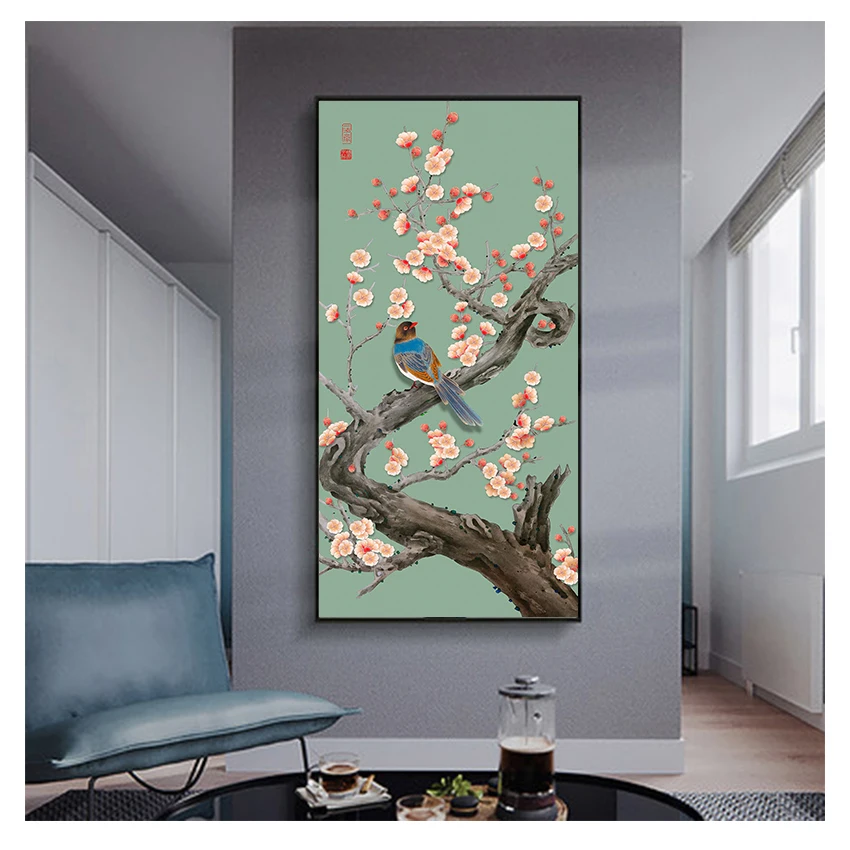 Painting Beautiful Plant Big Poster N Print Abstract Art Wall Picture for Living Room Kitchen Chinese Ginkgo Flower Bird Canvas