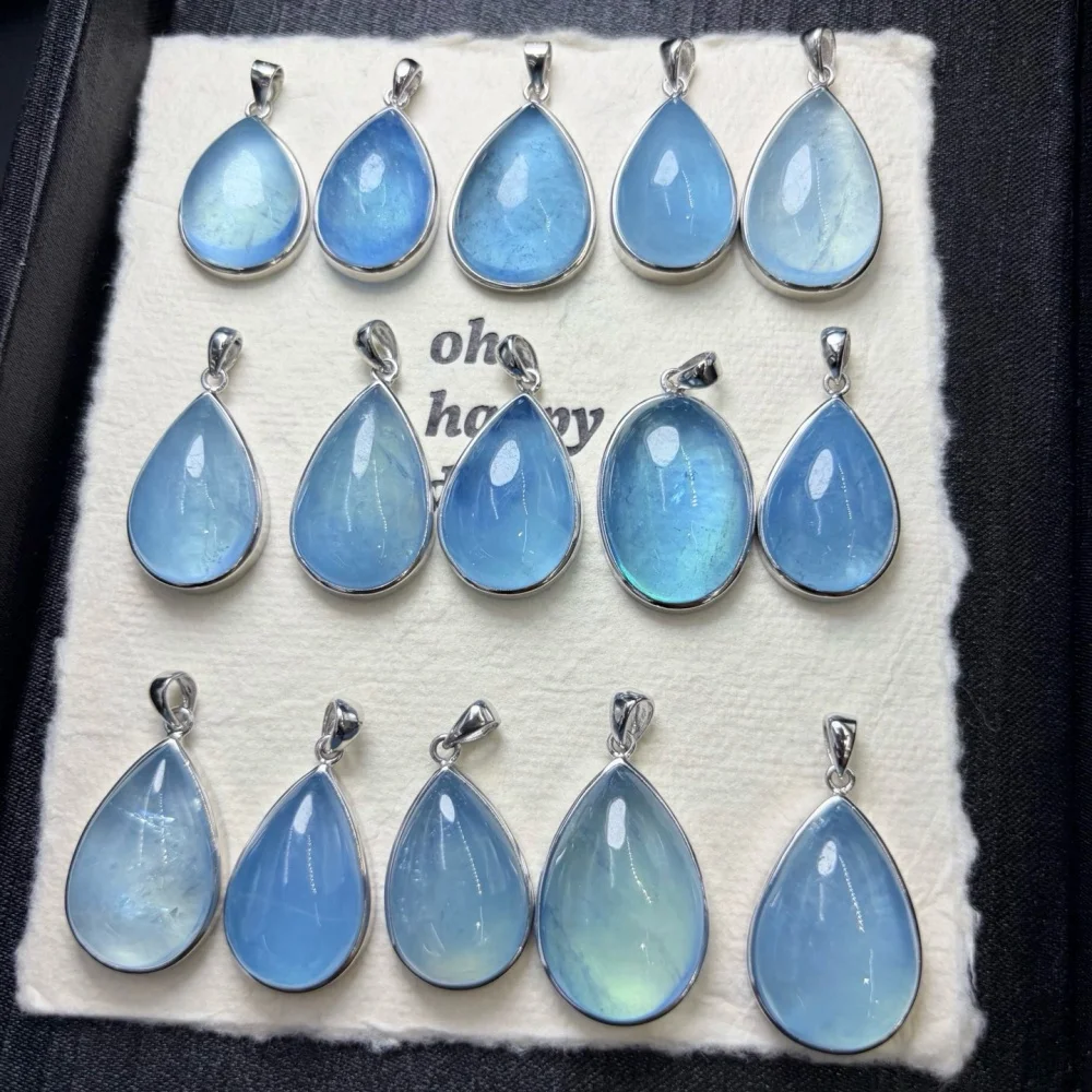 S925 Sterling Silver Natural Aquamarine Quartz Pendant Handmade Healing Crystal Jewelry Unique Birthday Gift for Her