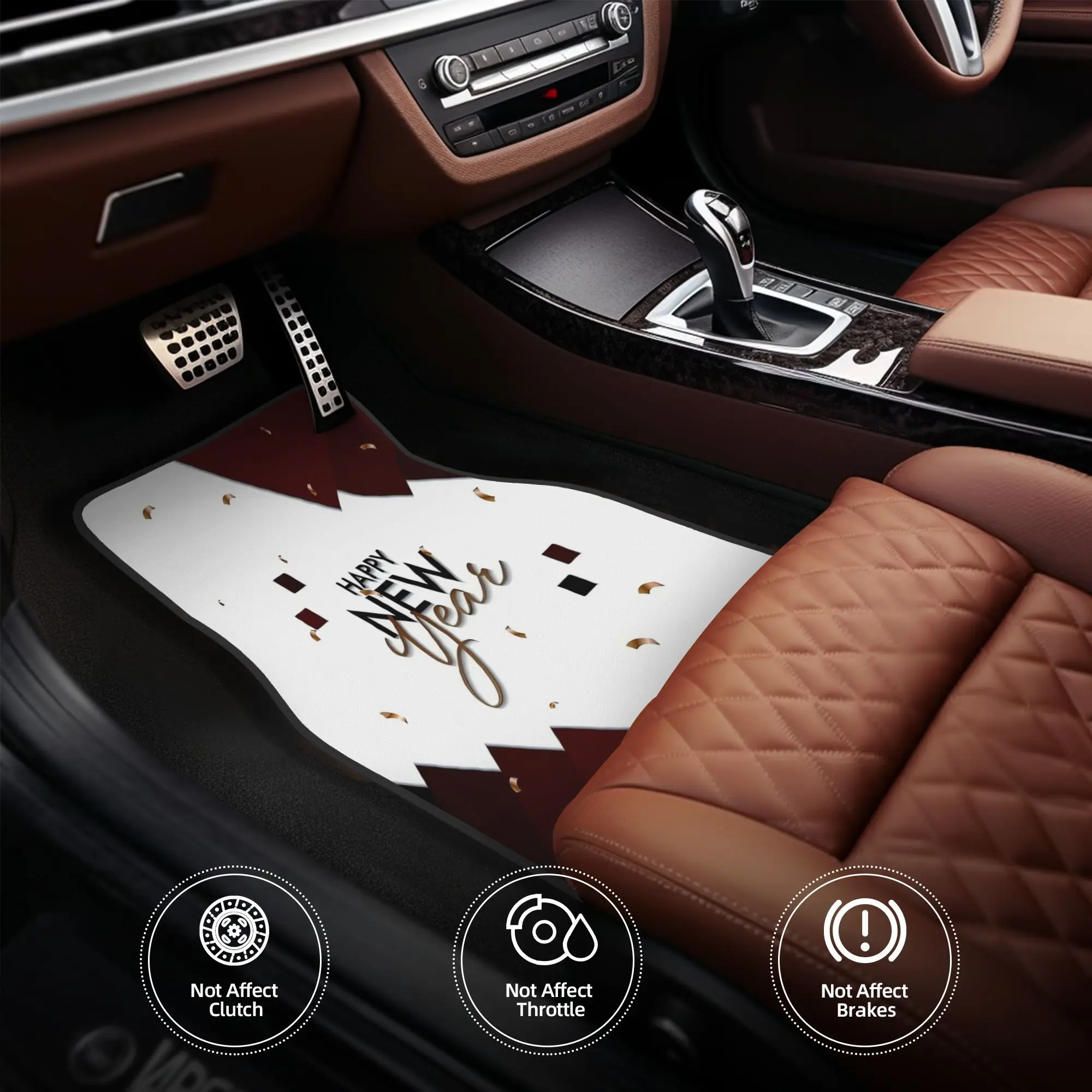 4pcs Happy New Year Maroon Car Floor Mats, Durable, Fit For Cars, Ideal Gift, Vehicle Interior Mats, Playful Design, Durable Mat