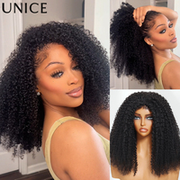 UNice Hair New 4C Blend Edges Kinky Curly Half Wigs With Drawstring 100% Human Hair Glueless Flip Over Wig No Leave Out