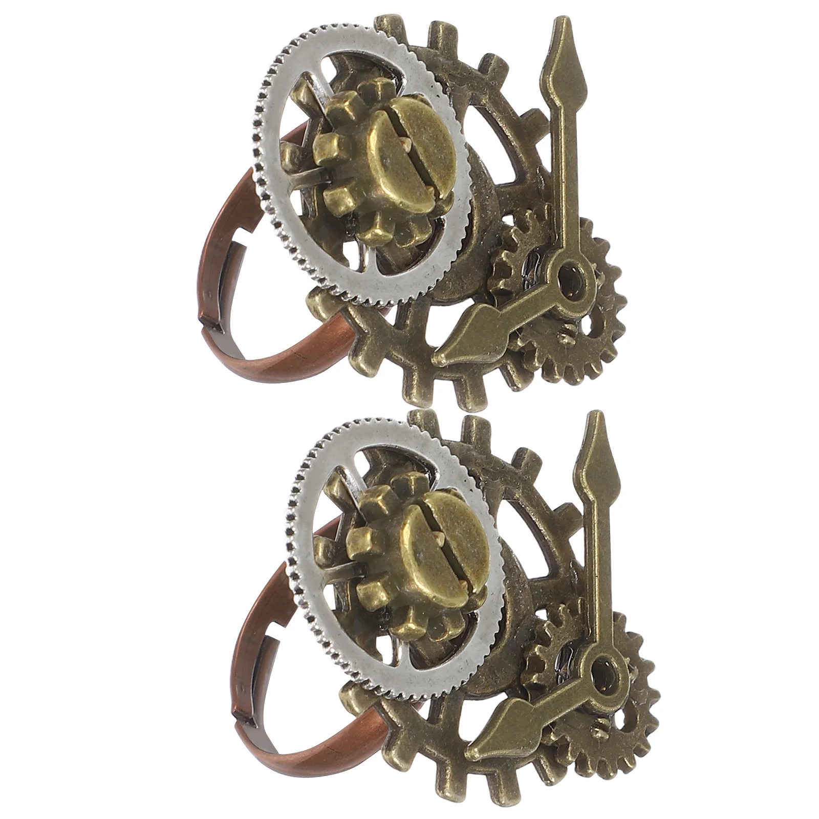 

2pcs Vintage Style Men Women Alloy Clock Finger Ring Punk Creative Metal Rings Unique Retro Design Durable Fashionable