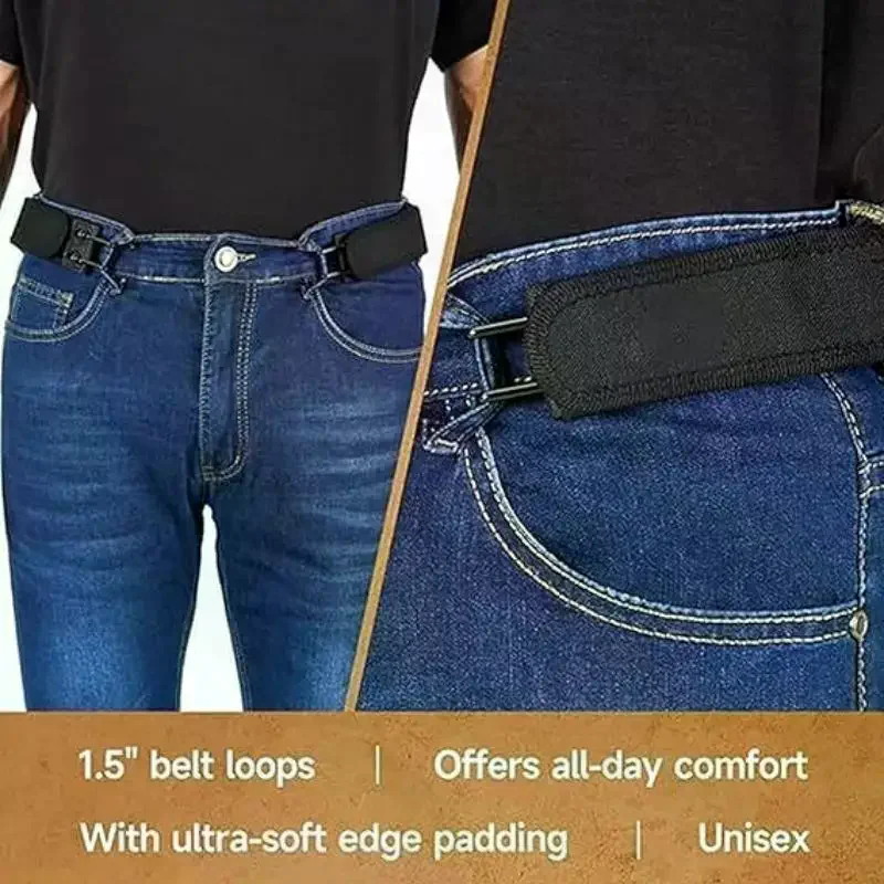 Buckleless Belt Hook Adjustable Metal Hook Elastic Belt Unisex Buckle-Free Invisible Waist Belt Closure