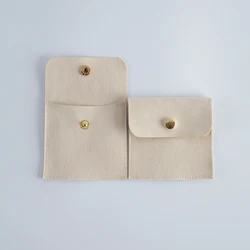5pcs Cream Jewelry Gold Snap Button Bags Chic Small Wedding Favor Bag Microfiber Pouch for Jewelry Ring Necklace Earring