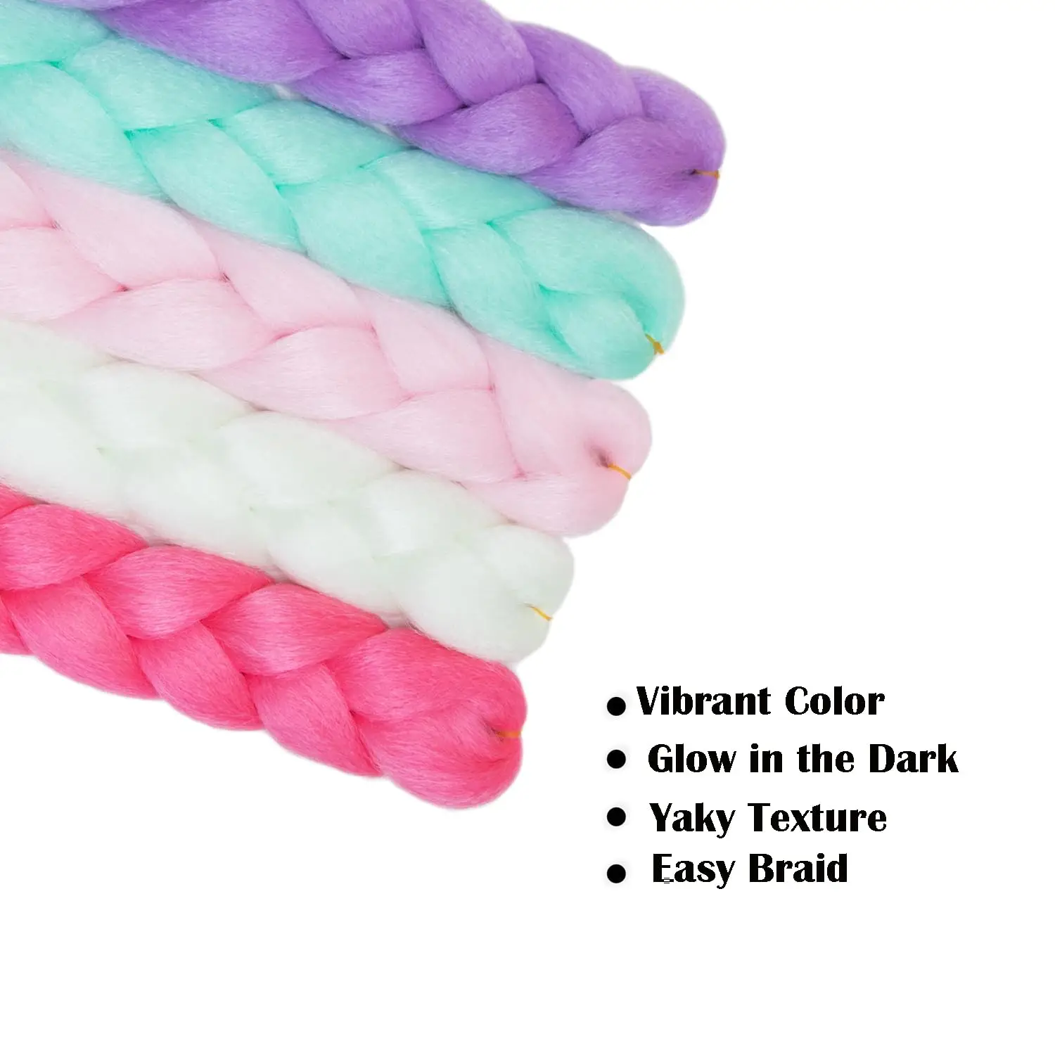 Christmas Colorful Braiding Hair Jumbo Extensions Glow in the Dark Hair 24inch 3packs 100g/pack Synthetic Rainbow Multicolor