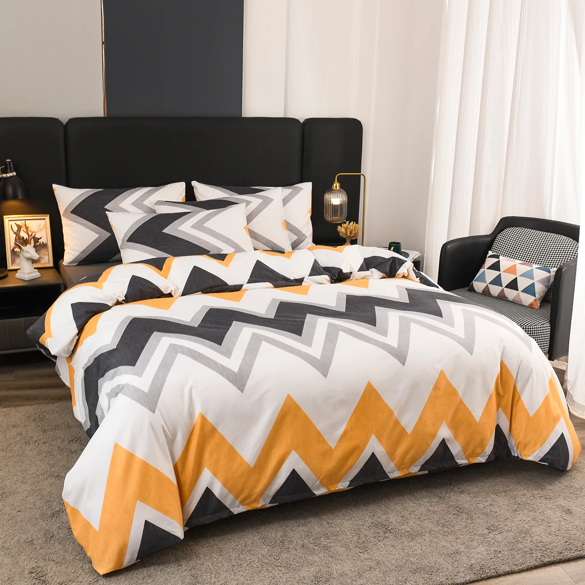 Geometric Duvet Cover Set Nordic Style Wave Stripe Bedding Set King Size for Bedroom Hotel Modern Classic Lines Comforter Cover