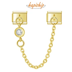 Hapiship 2024 Wholesalen Round Color CZ Chain Link Italian Charm Fit 9mm Bracelet Stainless Steel Drop Shipping Jewelry DJ1389