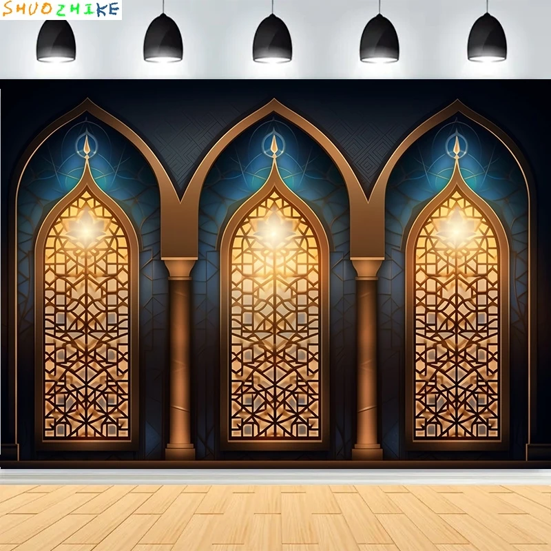 

Arsitecture Ramadan Mubarak Photography Backdrops Kareem Muslim Islamic Moon Night Party Moon Lanterns Mosque Background EI-02
