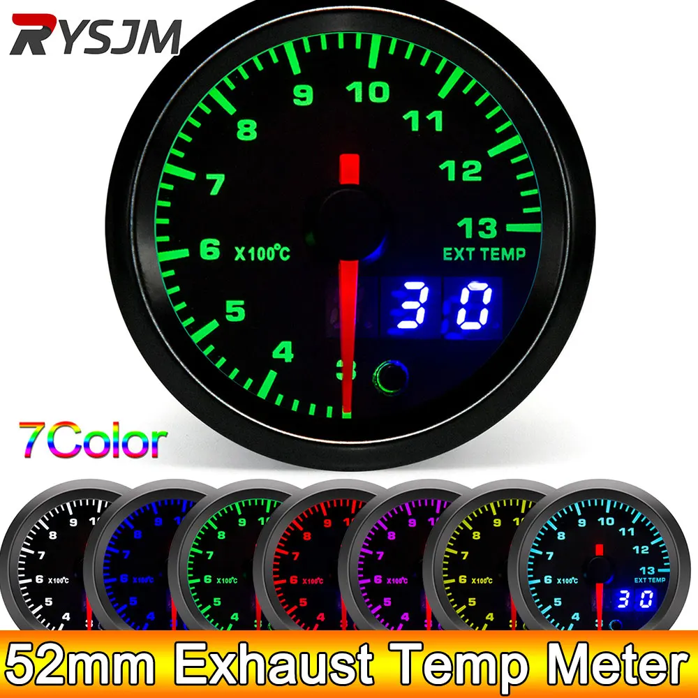 AD Exhaust Temperature Meter 52mm Car Exhaust Gas Temp Gauge Dual Display 7 Colors Led 300-1300 Celsius EGT EXT Stepper Motor