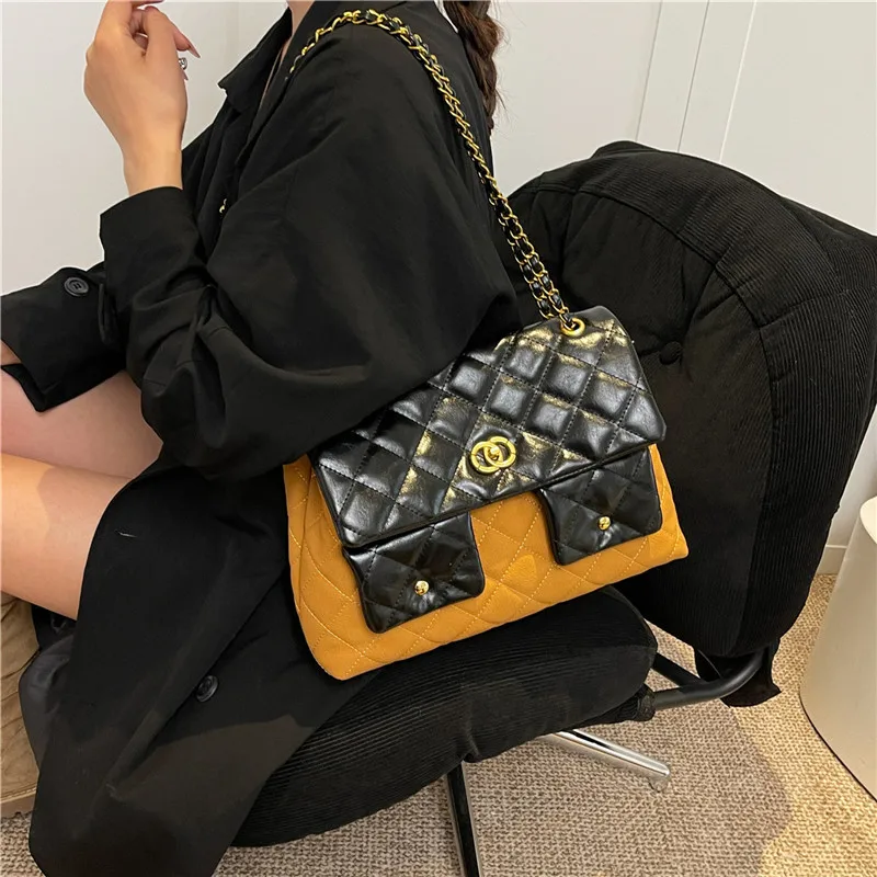 

Fashionable Women's Crossbody Shoulder Bag - Cross-Border Versatile Underarm Bag with Niche Color Block Quilted Design