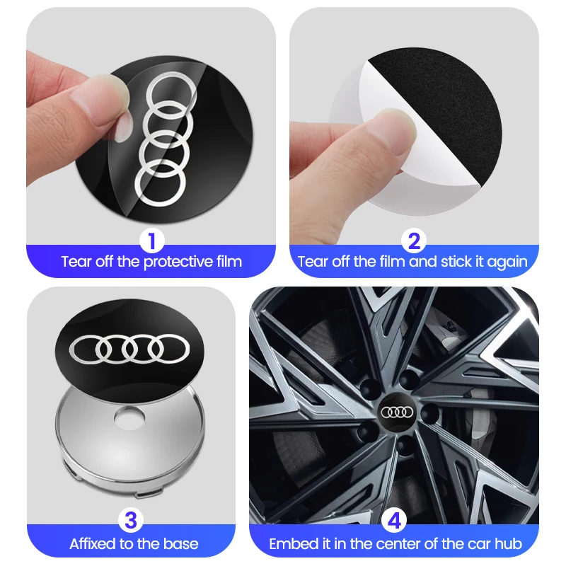 4pcs/lot 56/60mm Wheel Hub Cap Emblem Sticker Car Decoration for AUDI A3 A4 B7 B8 B9 A5 A6 A7 A8 Q1 Q2 Q3 Q5 Q7 Q8 TT RS R8