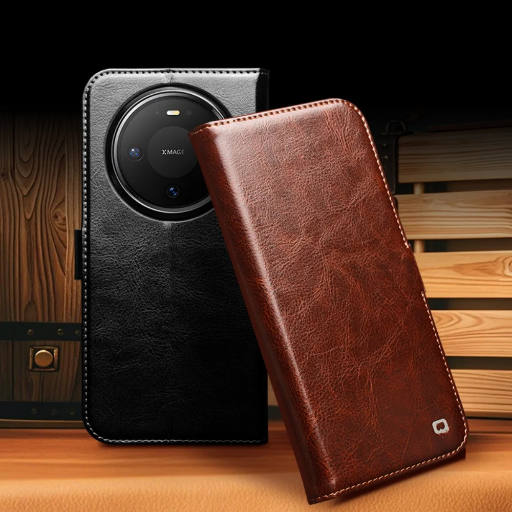 

Genuine Cowhide Leather Flip Case for Huawei Mate80 RS Mate80 Pro Max Card Slot Cover
