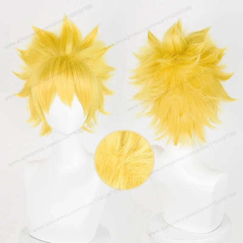 Anime Uzumaki Cosplay 30 cm curto loiro dourado cabelo perucas sintéticas resistentes ao calor; 5'b, 8,v;
