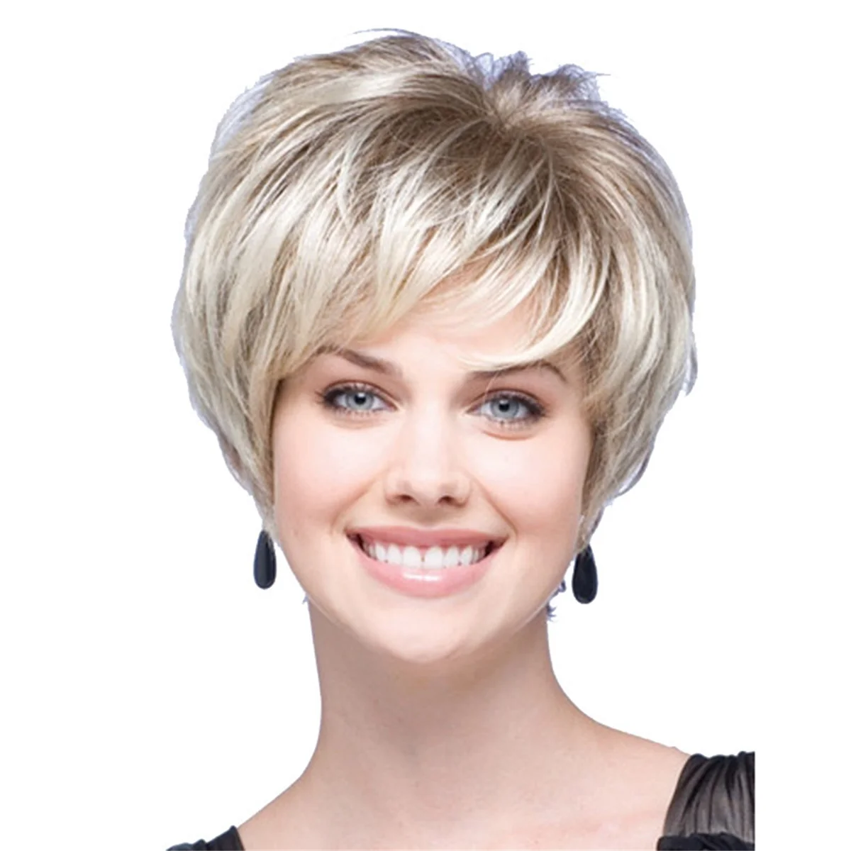 Short Hair Wigs Fashion Light Gold Chemical Fiber High Temperature Silk Wig Full Head Cover for Women Daily Party