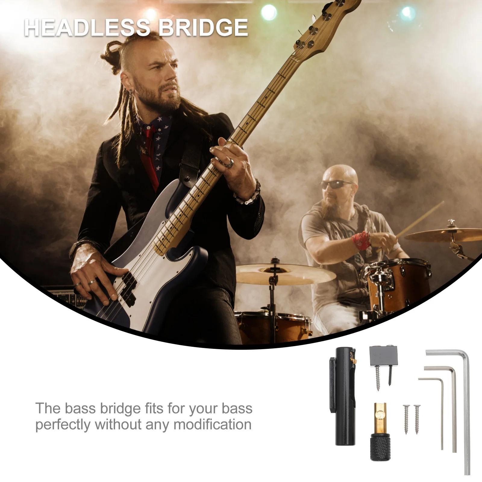 

High Mass Black 5 String Headless Bass Bridge For Electric Bass Guitar Single Round Replacement Solid Durable Ga1121