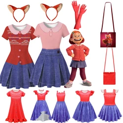 Meilin Lee Kids Girl Dress Movie Turning Red Costume Mei-mei Cosplay Turning-Red Clothing Children Princess Mei T Shirt Set