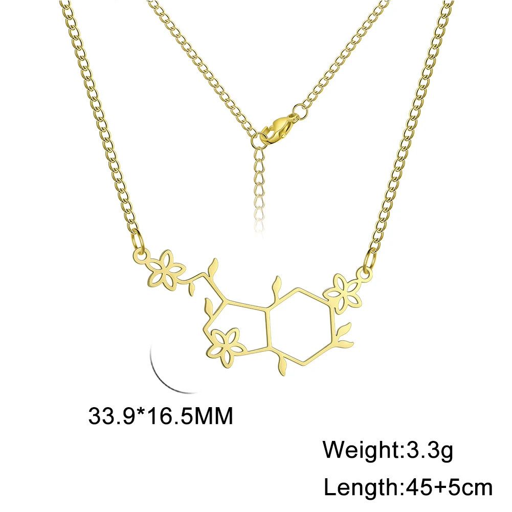 Unift Hormone Molecule Necklaces for Women Chemical Polygon Happiness Factor Serotonin Pendant Fashion Statement Jewelry Gift