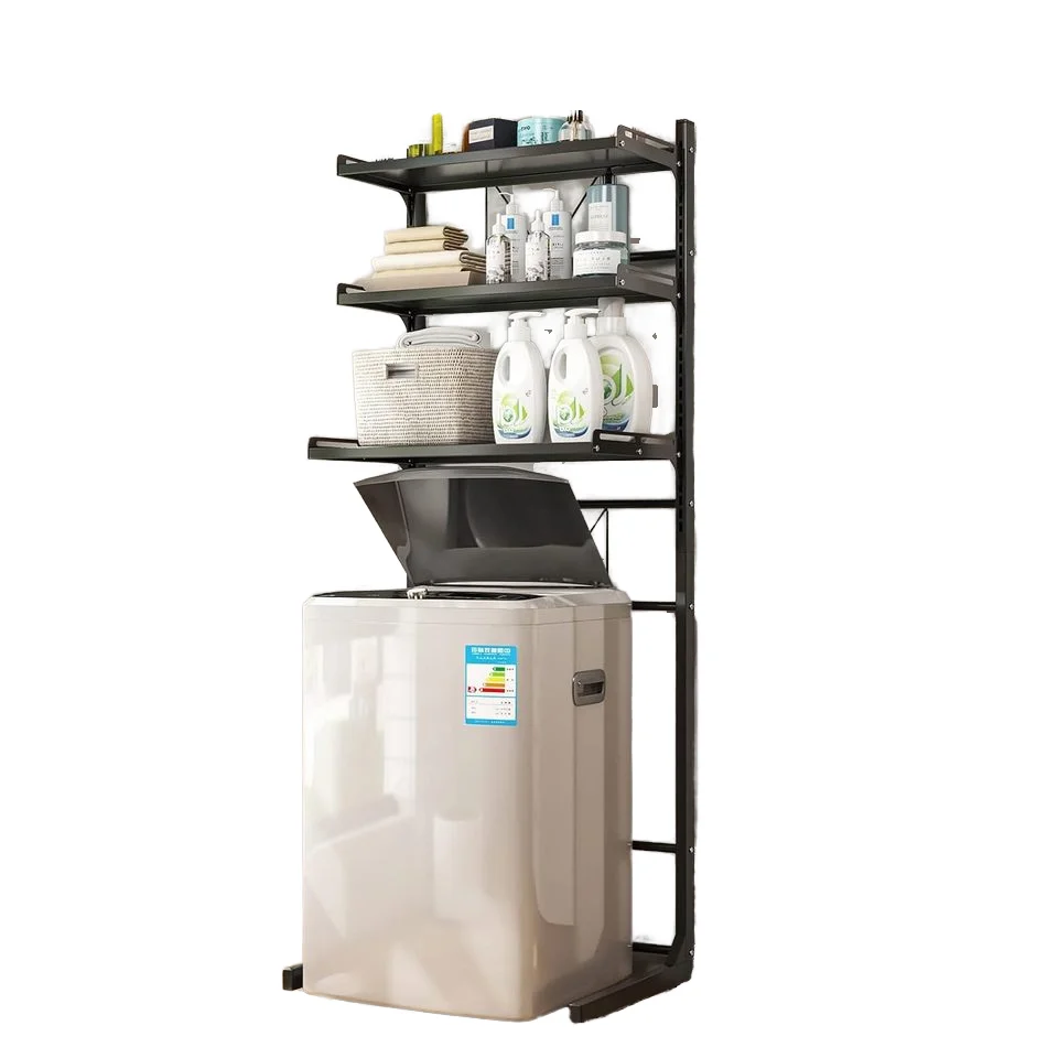 Adjustable Freestanding Modern Non-Folding Toilet Organization Storage Rack Laundry Shelf Bathroom Space-Saving Washing Storage
