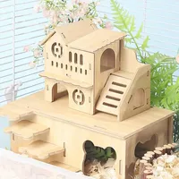 Hamster House Guinea Pig House Hide Wooden Hut Habitat with Doors and Window Multi Chamber Exploration Toy Cage Accessories