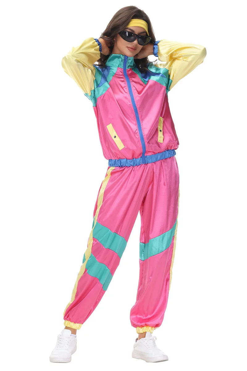 Volwassen Halloween Vintage 80S Hippie Kostuum Cosplay Hip Hop Disco Party Trainingspak Kostuums Paar Pak